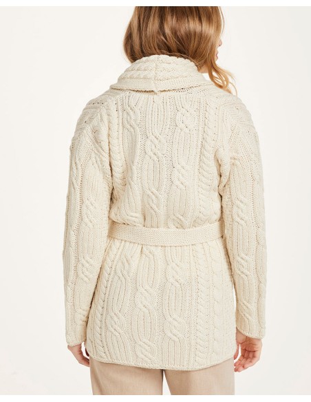 CARDIGAN ARAN CON CINTURA IN LANA MERINO SUPERSOFT