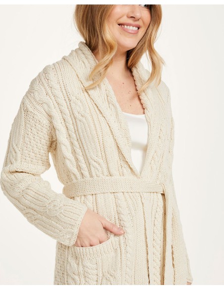 CARDIGAN ARAN CON CINTURA IN LANA MERINO SUPERSOFT