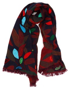 STOLA IN LANA RICAMATA 70X180 "PEACE" - BORDEAUX