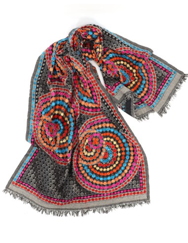 STOLA IN LANA RICAMATA INDIANA 70X200 "MANDALA"
