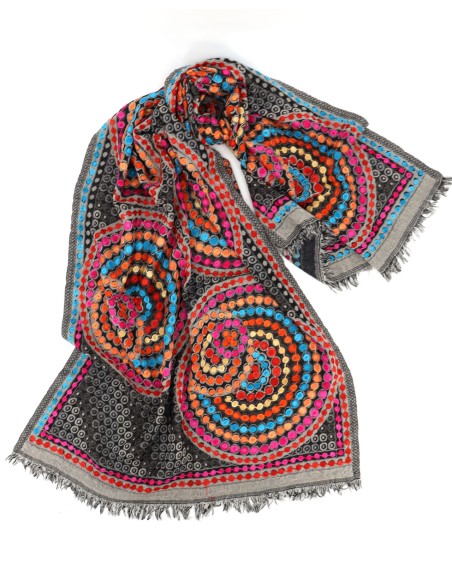 STOLA IN LANA RICAMATA INDIANA 70X200 "MANDALA"