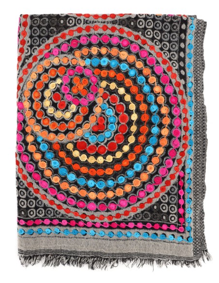 STOLA IN LANA RICAMATA INDIANA 70X200 "MANDALA"