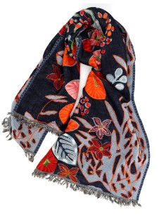 STOLA IN LANA INDIANA RICAMATA 70X200 "FLORAL" - ANTRACITE