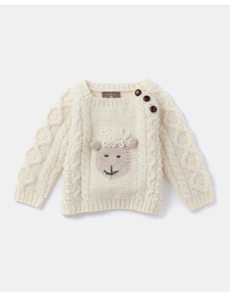 MAGLIONE ARAN BABY IN LANA IRLANDESE "PECORELLA"