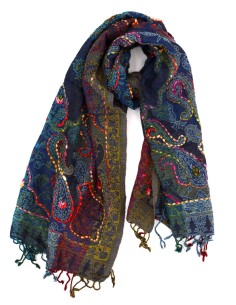 STOLA IN LANA LAVORATA 70X180 "HOPE"
 - BLU