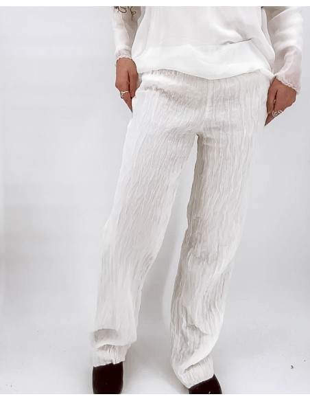 PANTALONE IN SETA INCRESPATA DOPPIATO AD EFFETTO PLISSE' “TOLE”