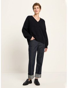 MAGLIONE SCOLLO A "V" IN LANA E COTONE BIO - NERO 2