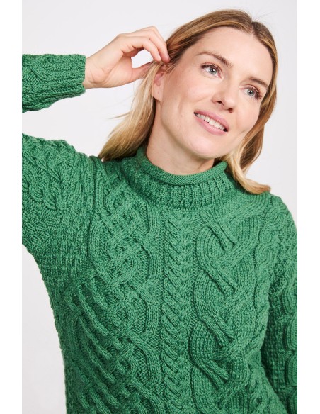 MAGLIONE ARAN IRLANDESE IN 100% LANA MERINO SUPERSOFT "EMERALD"