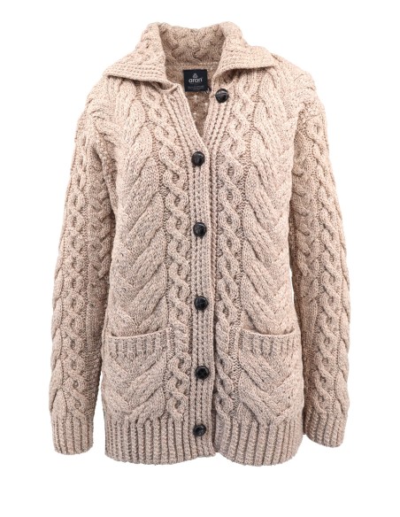 CARDIGAN ARAN IN 100% LANA MERINO SUPERSOFT CON BOTTONI