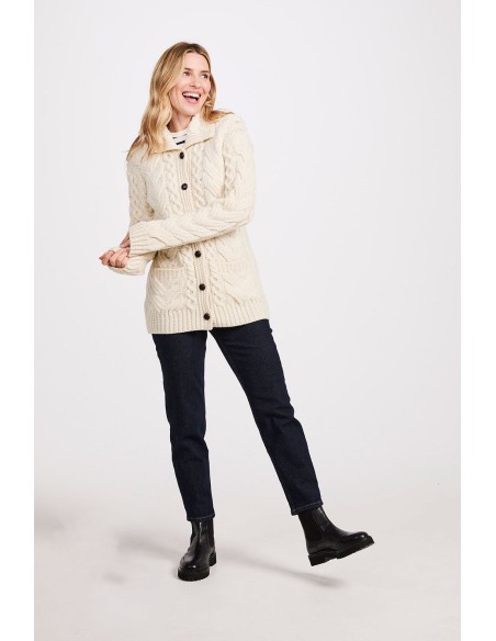 CARDIGAN ARAN IN 100% LANA MERINO SUPERSOFT CON BOTTONI