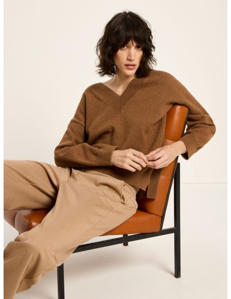 MAGLIONE SCOLLO A "V" IN LANA E COTONE BIO
