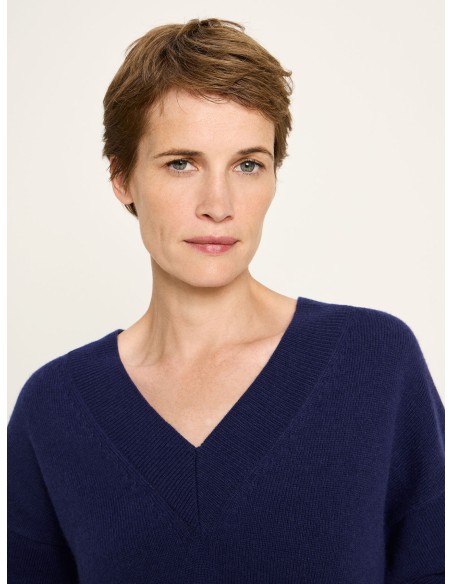 MAGLIONE SCOLLO A "V" IN LANA E COTONE BIO