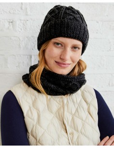 BERRETTO ARAN IN 100% LANA MERINO SUPERSOFT "DIAMOND" - NERO