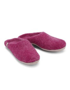 PANTOFOLA IN LANA CON SUOLA IN NAPPA - FUCSIA