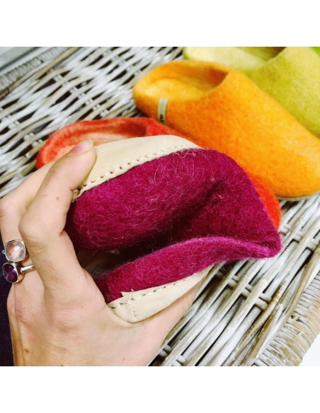 PANTOFOLA IN LANA CON SUOLA IN NAPPA