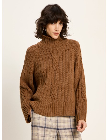 MAGLIONE OVERSIZE TRECCE IN LANA E COTONE BIO