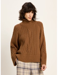 MAGLIONE OVERSIZE TRECCE IN LANA E COTONE BIO - CAMMELLO