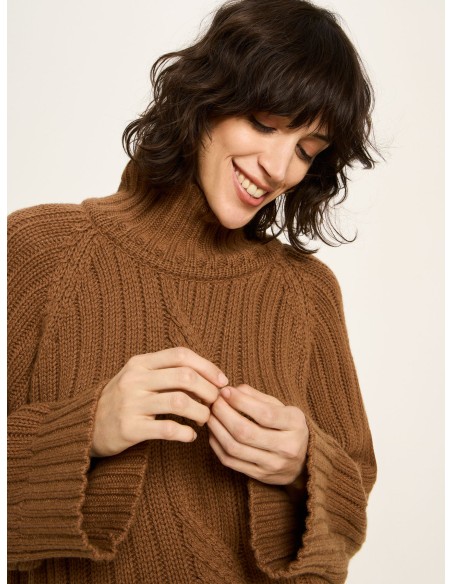 MAGLIONE OVERSIZE TRECCE IN LANA E COTONE BIO