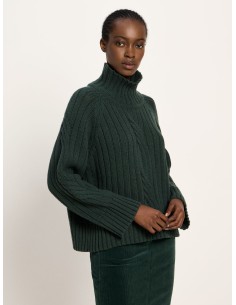 MAGLIONE OVERSIZE TRECCE IN LANA E COTONE BIO - BOSCO