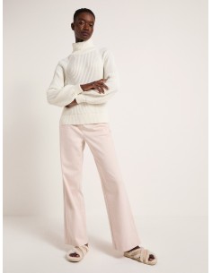 MAGLIONE IN COTONE BIOLOGICO A COSTE CON COLLO ALTO - BIANCO 2