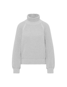 MAGLIONE IN COTONE BIOLOGICO A COSTE CON COLLO ALTO - GRIGIO