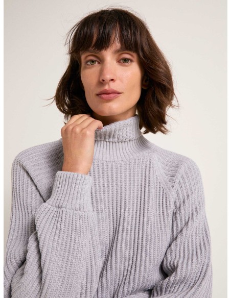 MAGLIONE IN COTONE BIOLOGICO A COSTE CON COLLO ALTO