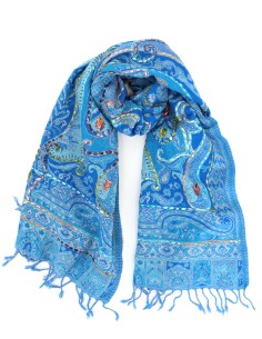 STOLA IN LANA RICAMATA 70X180 "JOY" - AZZURRO