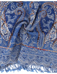 STOLA IN LANA RICAMATA 70X180 "JOY" - BLU 2