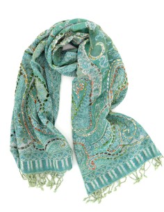 STOLA IN LANA RICAMATA 70X180 "JOY" - MENTA