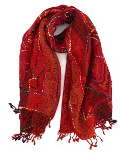 STOLA IN LANA RICAMATA 70X180 "JOY" - ROSSO