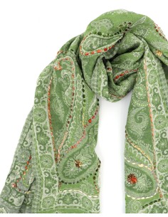 STOLA IN LANA RICAMATA 70X180 "JOY" - SALVIA 2