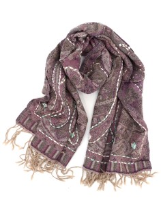 STOLA IN LANA RICAMATA 70X180 "JOY" - VIOLA