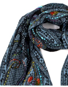 STOLA IN LANA RICAMATA 70X180 "JOY" - NAVY 2