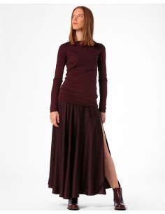 GONNA CON SPACCO IN 100% BAMBU' SATIN "LYRA" - MARRONE 2