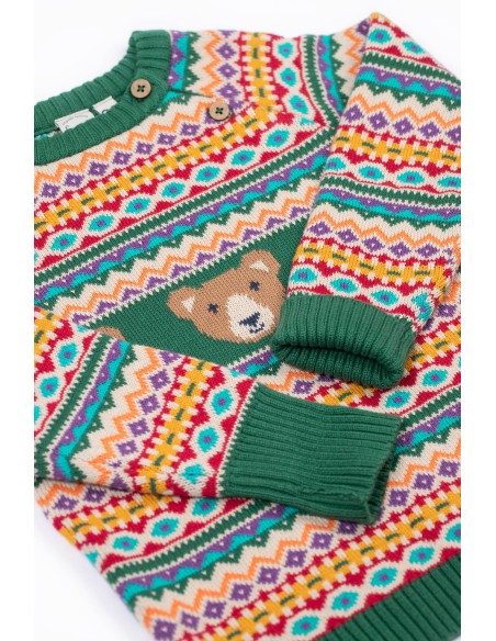 MAGLIONCINO BIMBO IN COTONE BIOLOGICO "FAIRISLE ORSO"