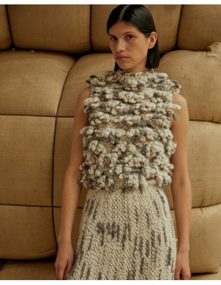 TOP SMANICATO “FANNY” IN 100% BABY ALPACA  LAVORAZIONE BOUCLÉ GIGANTE
