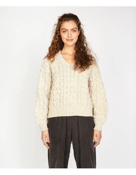 MAGLIONE IN LANA IRLANDESE E CASHMERE A V "HAPPENNY"