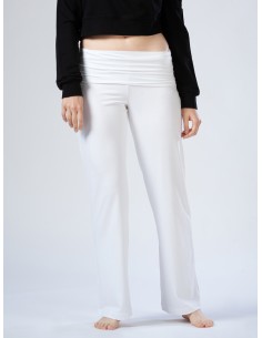 PANTALONE AMPIO IN BAMBU' CON FASCIA IN VITA - BIANCO