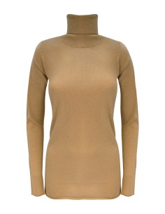CASHMIRETTA COLLO ALTO IN SETA E CASHMERE "ELENA" - CAMMELLO