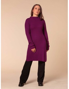 MAXI PULL KIMONO IN 100% LANA MERINO "GLORIA" - PRUGNA