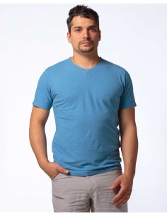 T-SHIRT UOMO SCOLLO V IN CANAPA - DENIM