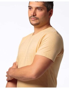 T-SHIRT UOMO SCOLLO V IN CANAPA - BEIGE