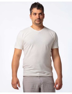 T-SHIRT UOMO SCOLLO V IN CANAPA - BIANCO