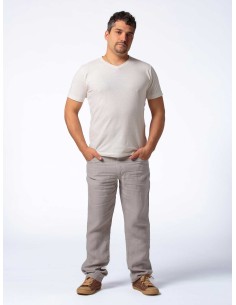 T-SHIRT UOMO SCOLLO V IN CANAPA - BIANCO 2