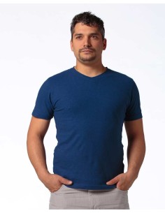 T-SHIRT UOMO SCOLLO V IN CANAPA - NAVY 2