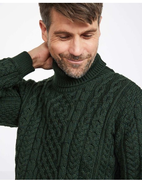 MAGLIONE ARAN IN LANA IRLANDESE SUPERSOFT "COLLO ALTO"