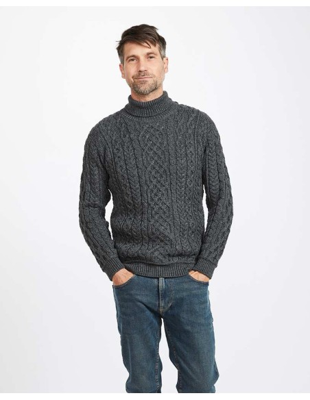 MAGLIONE ARAN IN LANA IRLANDESE SUPERSOFT "COLLO ALTO"