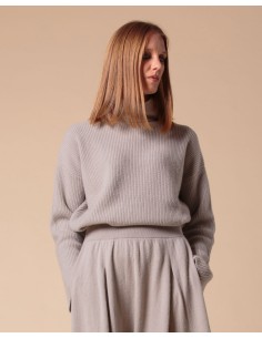 PULL COLLO ALTO IN 100% CASHMERE A COSTINA "MILENA" - SASSO