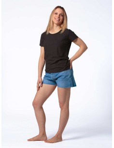 T-SHIRT DONNA GIROCOLLO IN CANAPA - NERO