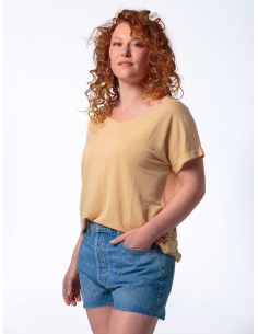 T-SHIRT DONNA AMPIA IN 100% CANAPA - BEIGE